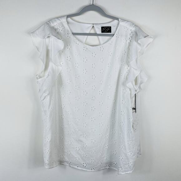 Milk & Honey Plus Size 3X Eyelet Embroidered Flutter Sleeve Blouse Top White - Picture 1 of 4